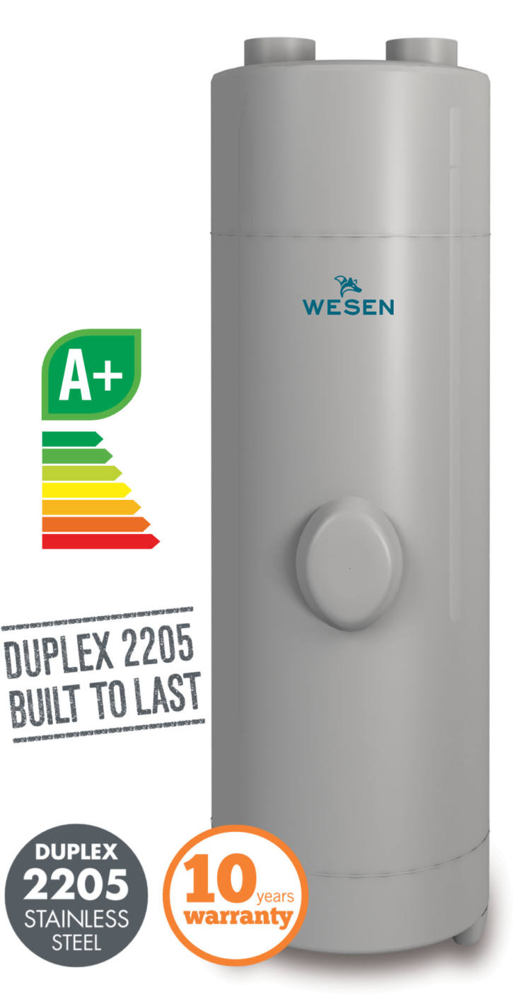 Wesen RIBE aerothermal heat pumps. The most efficient and eco-friendly DHW solution. Manufactured in anti-corrosion Duplex 2205 stainless steel - Nielsen Clima